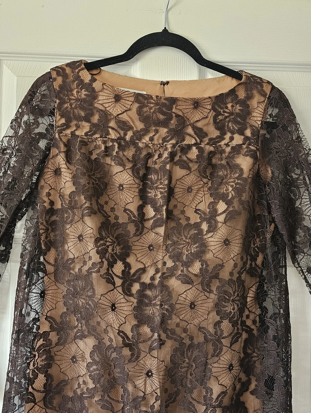 1960s Vintage Brown Lace Mod Mini Shift Flounce Long Sleeve Johnnye Dress #9